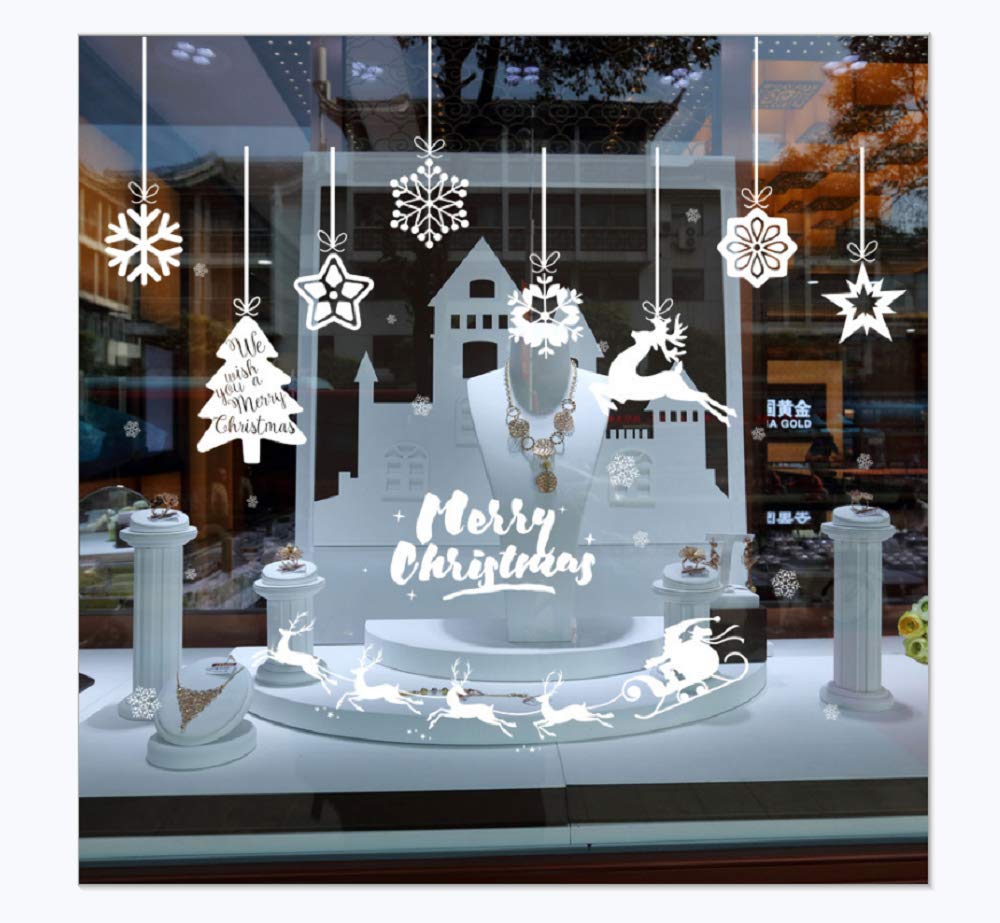 Tianneng Christmas Window Sticker Snowflake Sticker Window Glass Sticker Decoration New 2021 (SAnta Claus) 30cm*90cm/92032B