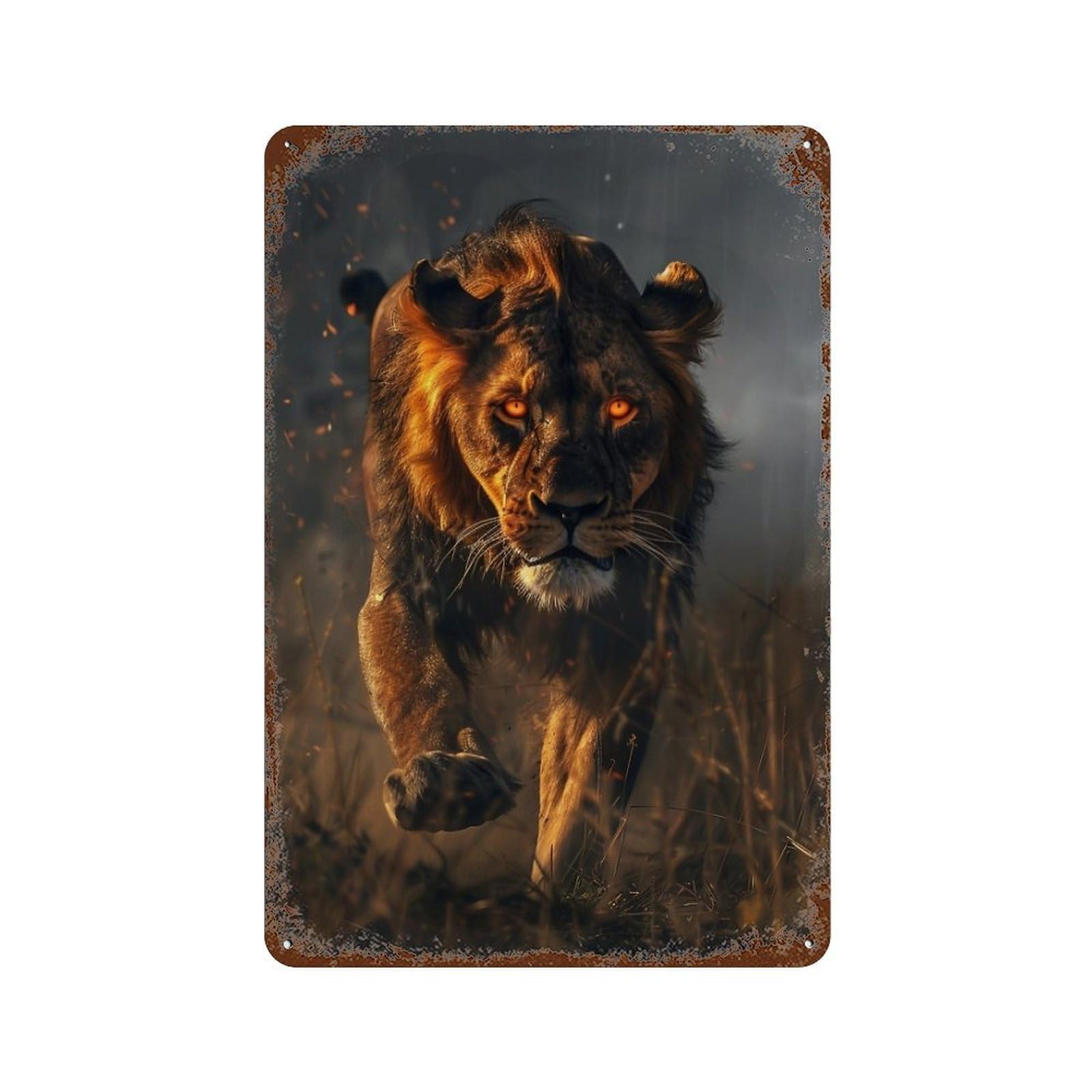 Wild Lion Roar Vintage Wall Sign 11.8"x7.9", Rust Effect Metal Decor for Cafe, Home Bar And Lounge Decor