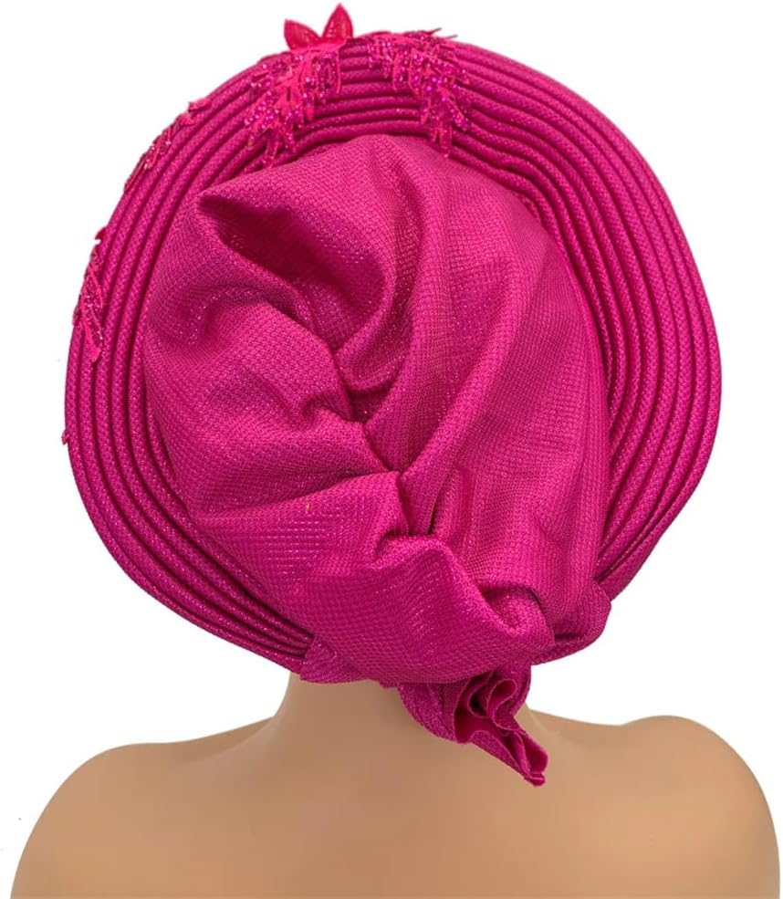 Elegant African Auto Gele Women's Turban Cap Nigeria Wedding Headtie With Embroidery Lace Party Headwear