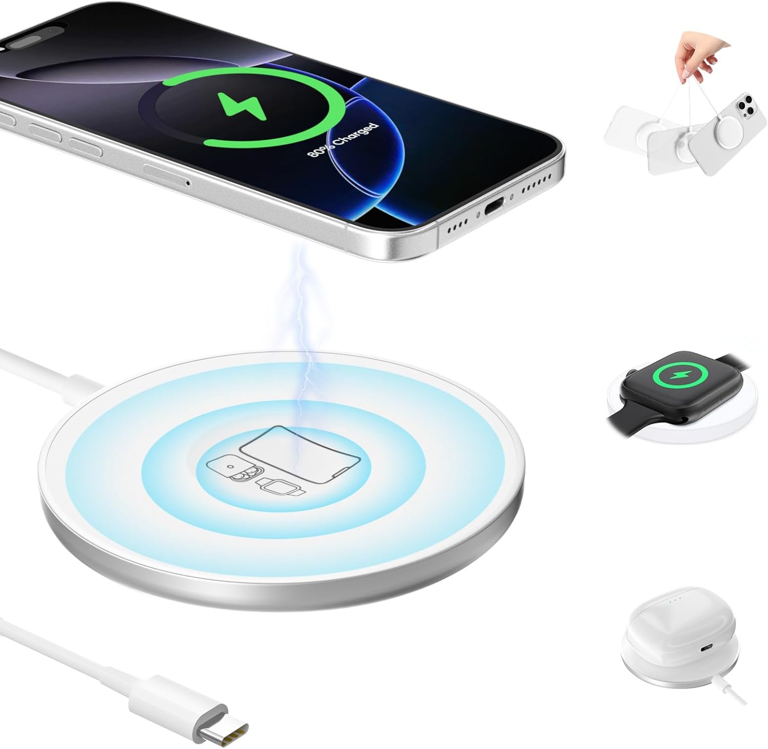 3 in 1 Magnetic Wireless Charging Pad for iPhone 12-16 Series, Charging Pad for Multiple Devices – Mag Safe Wireless Charger for Apple Watch 9/8/7/6/5/4/3/2/SE & AirPods 3/2/Pro 3 in 1 Magnetic Wireless Charging Pad for iPhone 12-16 Series, Charging Pad for Multiple Devices – Mag Safe Wireless Charger for Apple Watch 9/8/7/6/5/4/3/2/SE & AirPods 3/2/Pro