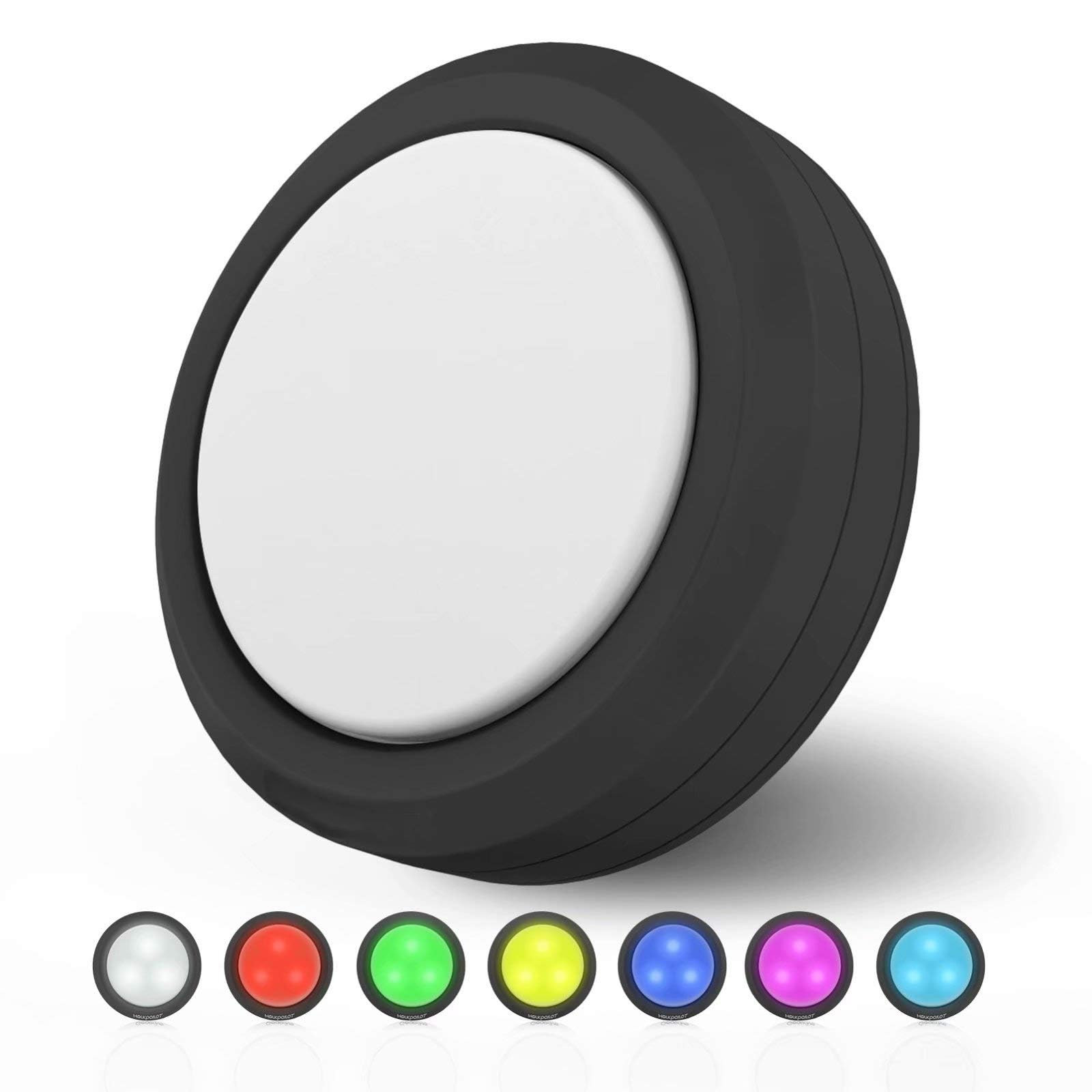 MOUJUCHI Puck Lights, RGB Under Cabinet Wireless LED Lights Battery Operated Dimmable RGB Night Light with Remote for Kitchen Closet Stair Shelf,1 Pack