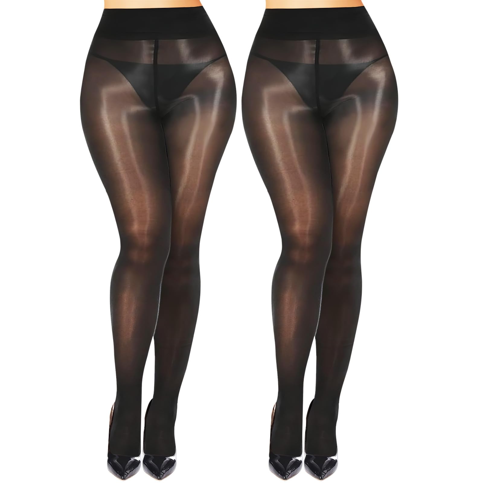 Buauty2 Pairs Shiny Tights for Women, Shimmer Oil Pantyhose Stockings,  Womens Bright Shaping Ultra Shiny Silky Sheer Tights