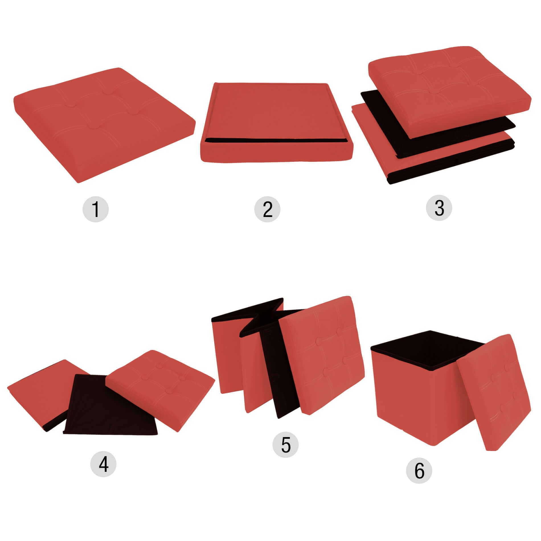 Rebecca Mobili Pouf Contenitore, poggiapiedi Seduta Rosso, cubo, Legno MDF Finta Pelle, Arredamento Moderno - Misure 30 x 30 x 30 cm (HxLxP) - Art. RE4900
