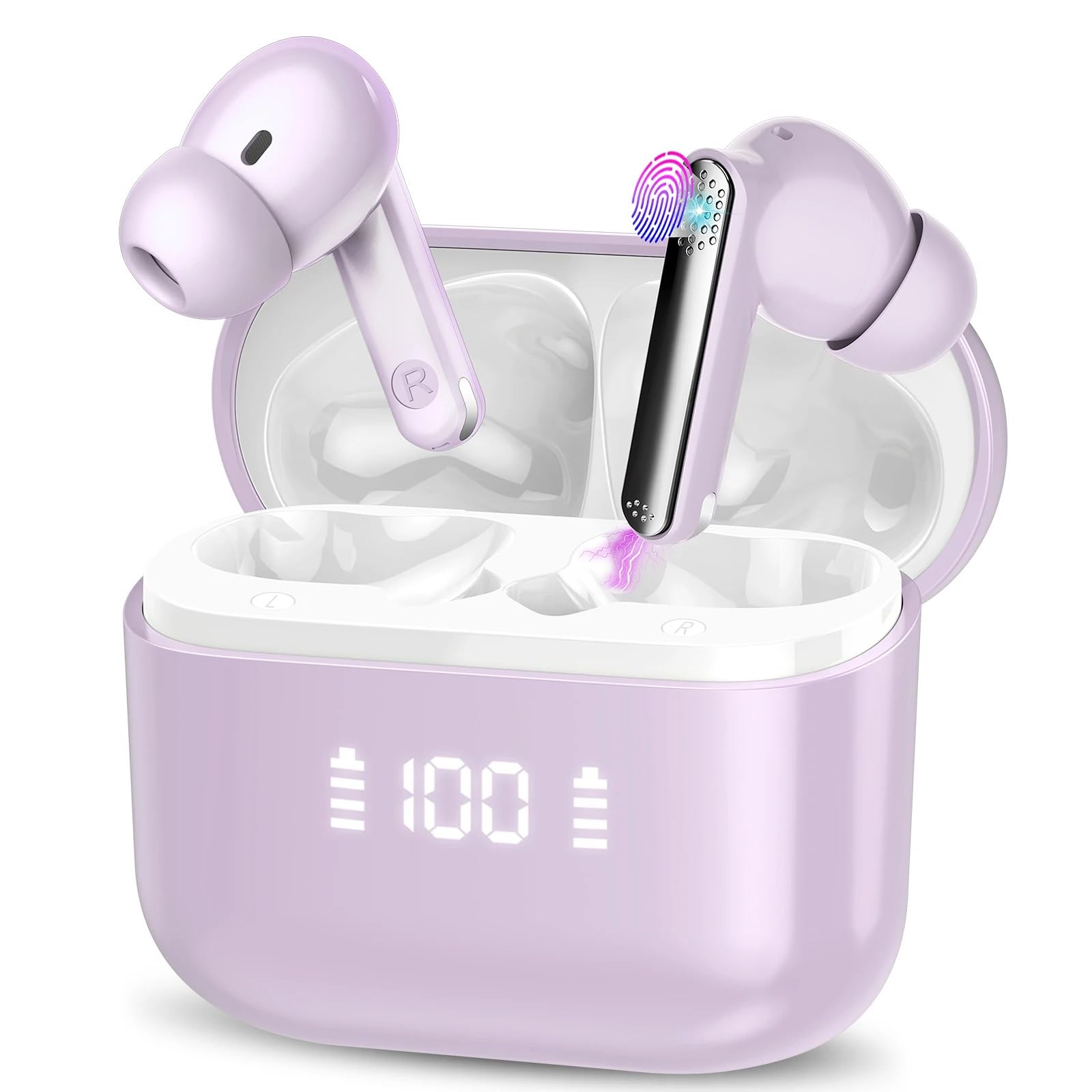 AI Kopfhörer Übersetzer, 3-in-1 Sprachübersetzer Kopfhörer 165 Sprachen mit App, 6 Übersetzungsmodi Echtzeit Übersetzer Ohrhörer, 48H Bluetooth 5.4 Übersetzungskopfhörer für Business/Lernen, Violett