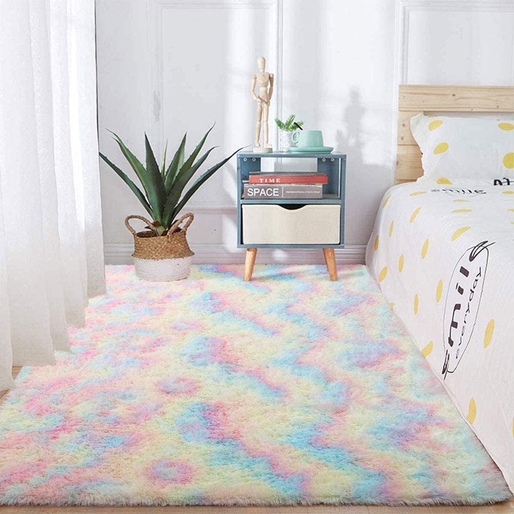 Vloerkleed voor de woonkamer, 120 x 200 cm, superzacht, shaggy, pluizig, antislip, antislip, interieurdecoratie voor woonkamer, slaapkamer, meisjes, kinderen, wit