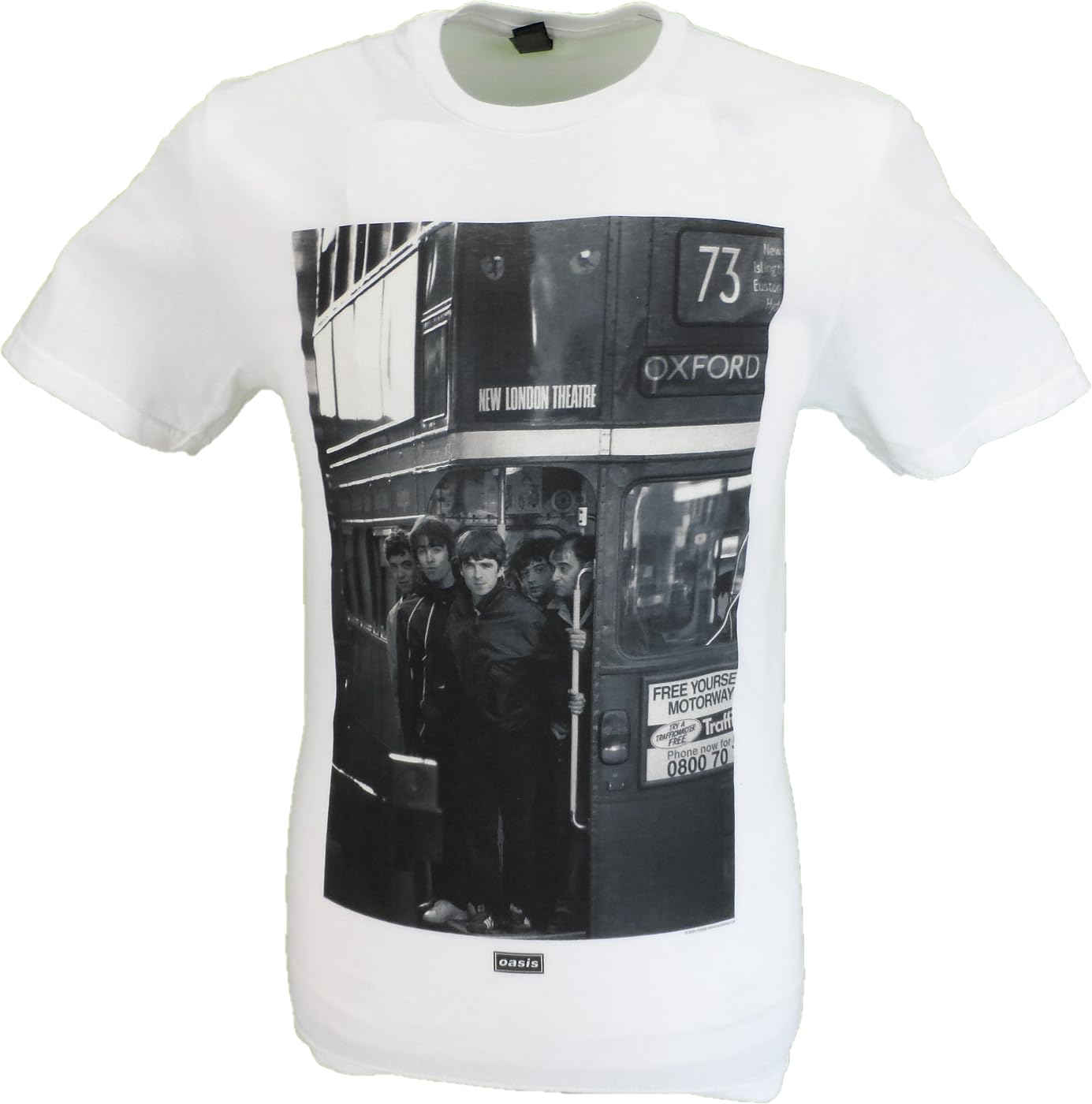 Mazeys Mens Official Oasis T Shirt… (UK, Alpha, L, Regular, Regular, White Bus Photo)