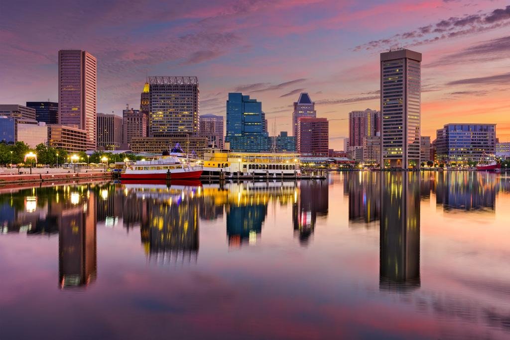 Baltimore Inner Harbor Reflecting Skyline Sunset Photo Cool Wall Art Print Poster 24x16