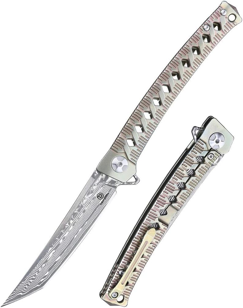 DEFCON Jungle Knife Katana 9.1" Damascus Titanium EDC Tactical Folding Pocket Knife