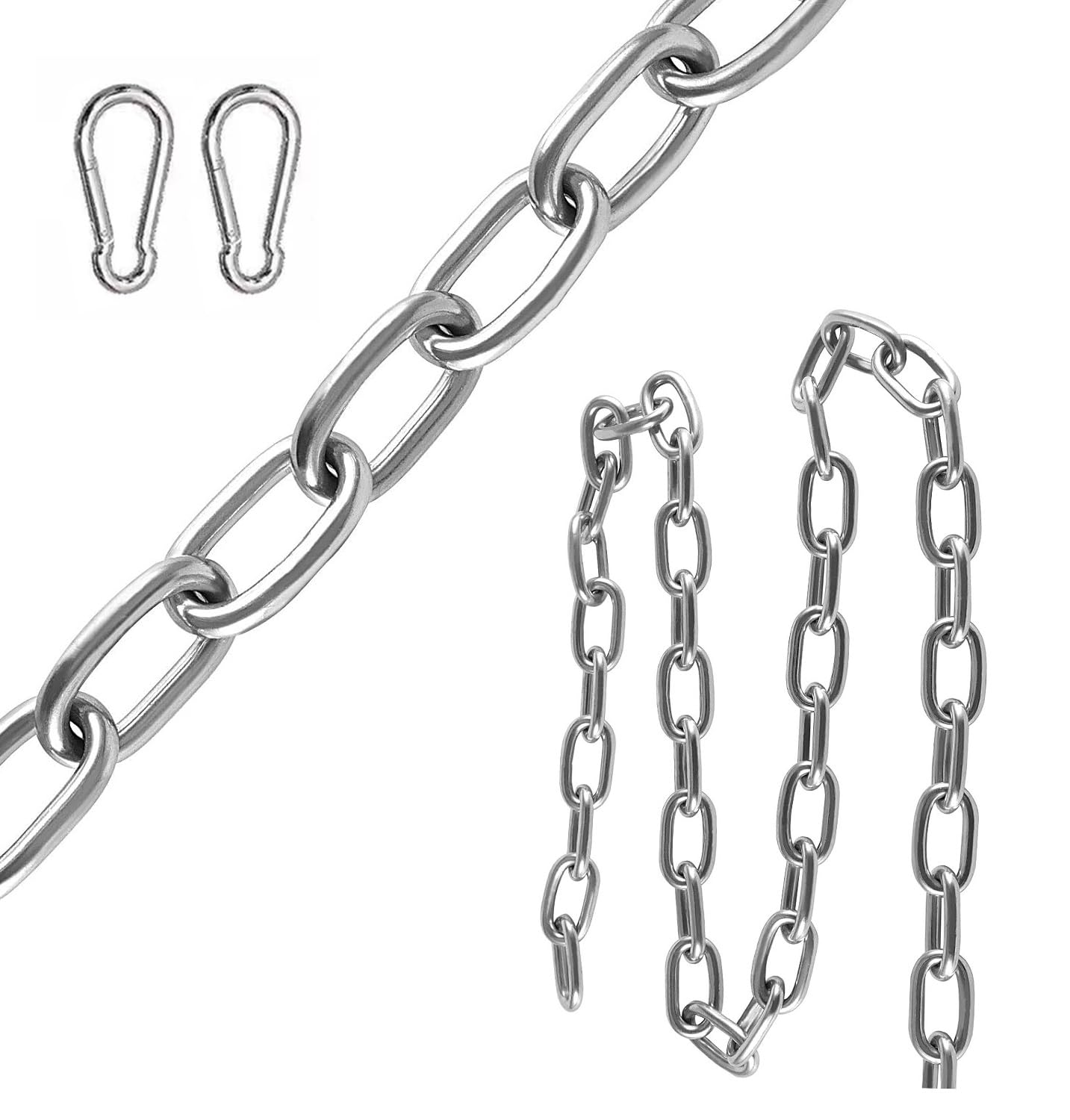 Edelstahl-Gliederkette mit Karabinerhaken – robuste Metallschlaufenkette für Zuhause, Outdoor und Haustiere
