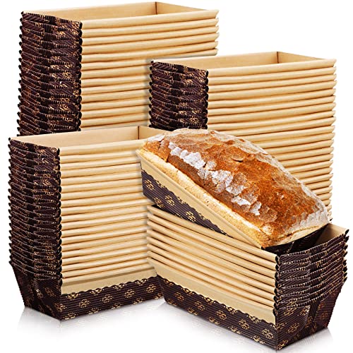 100 Pieces Paper Loaf Pans for Baking Kraft Bread Loaf Pan Disposable Baking Rectangle Loft Mold for Cake Bread Display, 6 x 2.6 x 2 inch