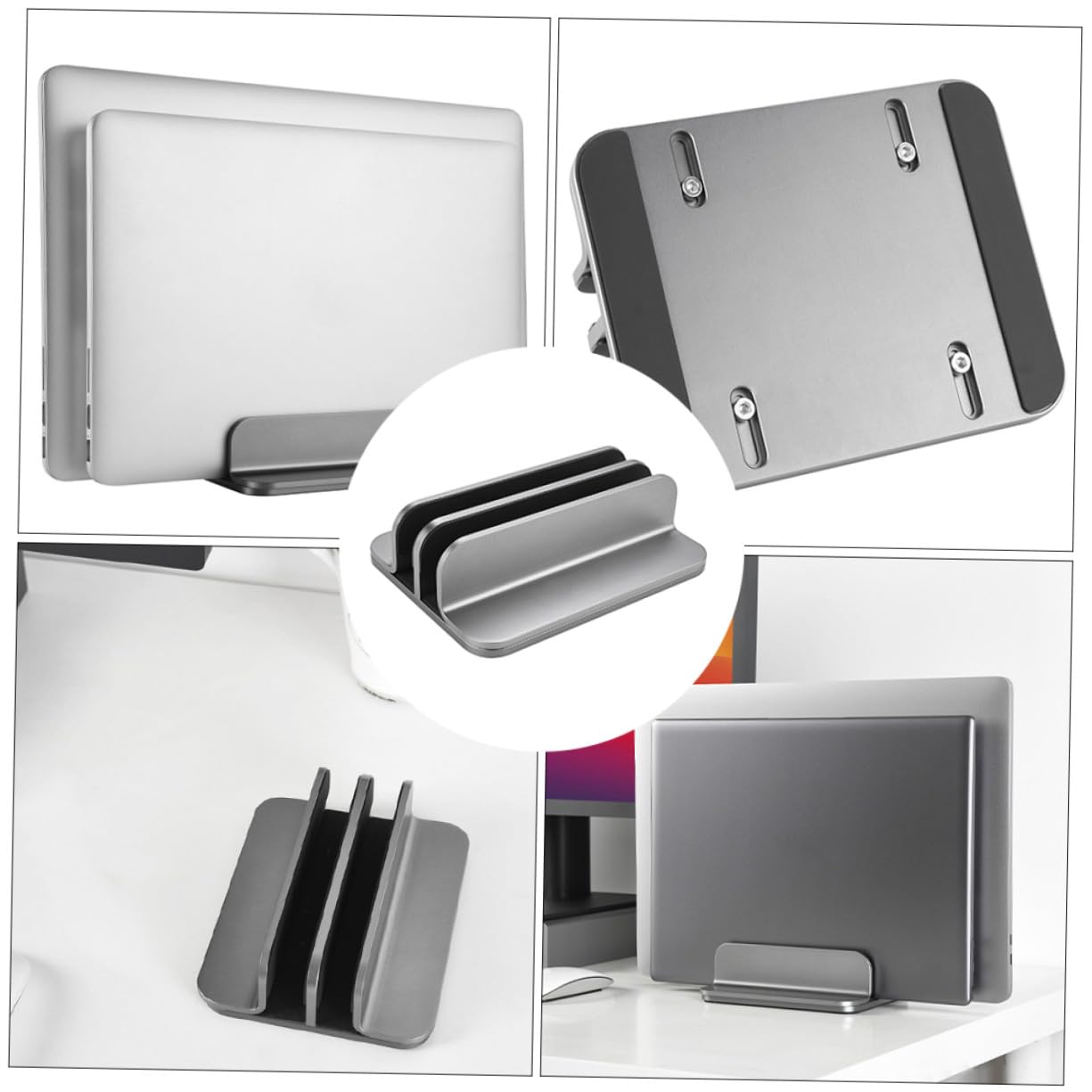 HOMSFOU Soporte Vertical Doble para Portátil y Tableta Base de Aleación de Aluminio para Escritorio para Trabajo y Estudio