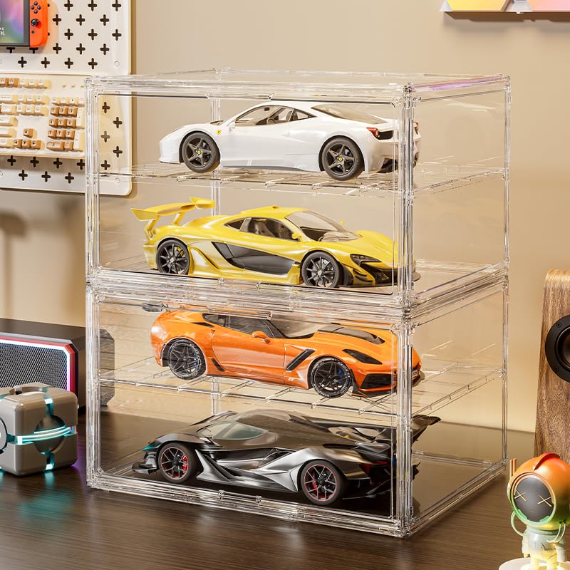 Image of BOHOIDEE Extra Large 19.7 inchX14.6 inchX11.6 inch Acrylic Display Case with 1 Division Board, Clear Organizer Box Plastic Holder with Magnetic Door for Handbags, Purses, Boots, Figures, Book