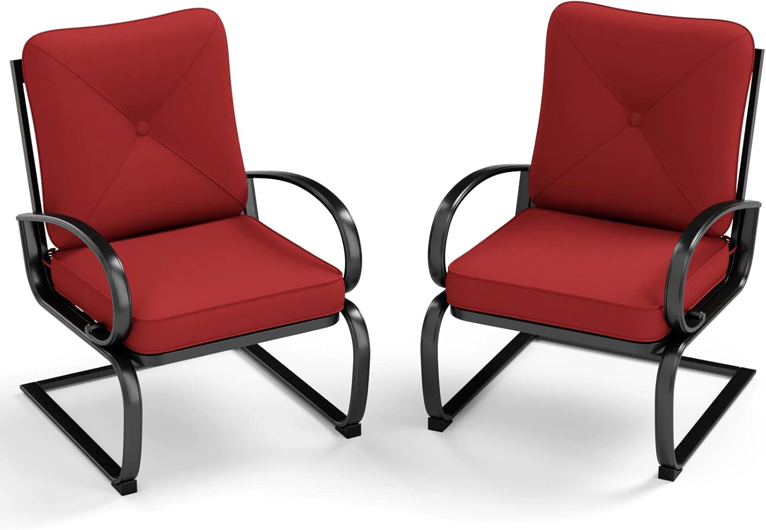 MFSTUDIO 2PCS Patio Bistro Dining Spring Motion Chairs Outdoor Furniture for Backyard, Garden with Removable Cushion Seat, Metal Frame, Burgundy