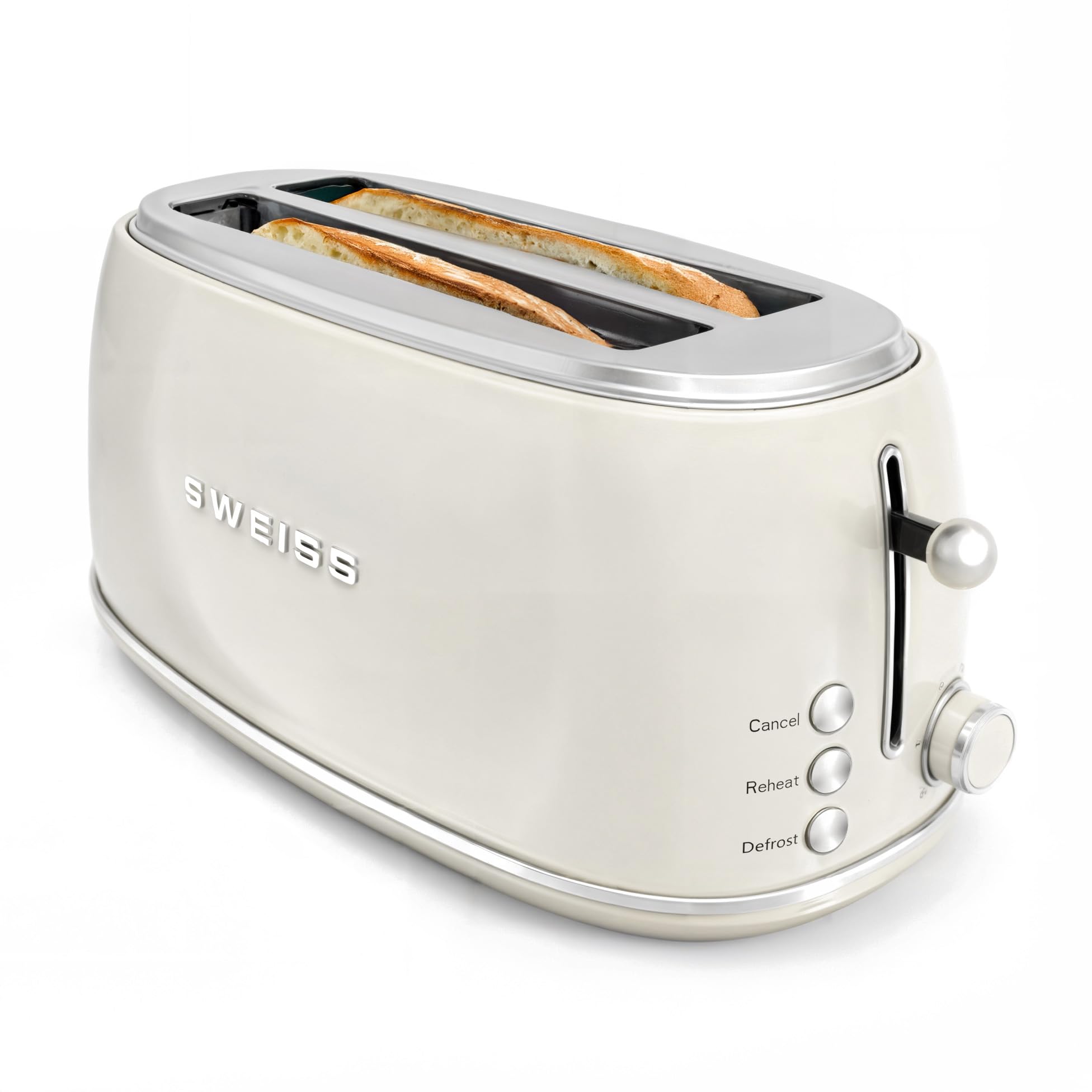 SWEISS Grille Pain Toaster GRV8 vintage, 2 Fentes, 6 Niveaux de puissance, Décongélation, Spécial Baguettes, Rapide et Uniforme, Nettoyage Facile, Tiroir ramasse-miettes, Beige, 1500 W