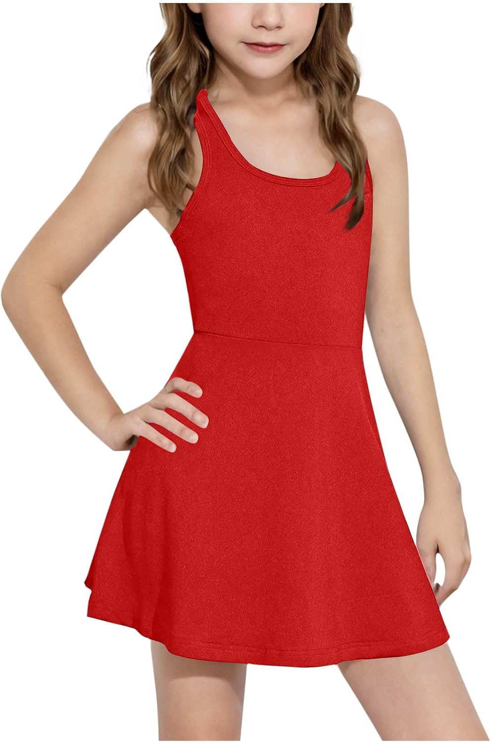 Girls Sleeveless Tennis Dress Kids Stretch Golf Dress U Neck Swing Mini Dresses School Sports Dresses for Workout