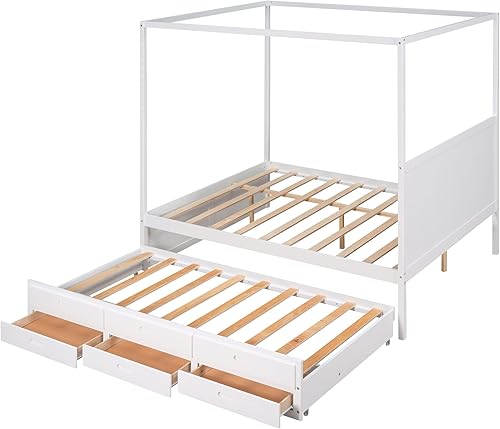 Miniatura 5 de Favfurish Cama de plataforma de casa de tamaño individual con cabecero y estribo, diseño de techo, cama de madera con forma de casa para niños y