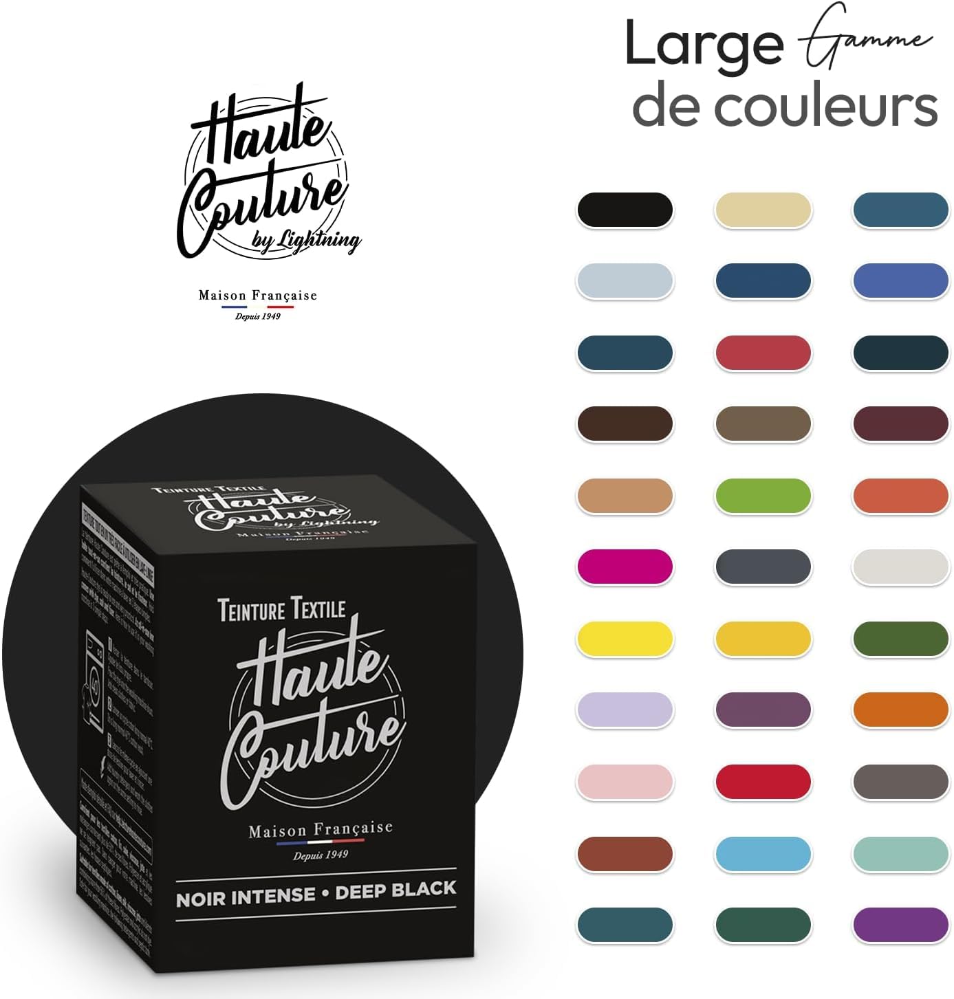 Haute Couture - Teinture Textile Tout-en-Un - Noir Intense - 3x350g | Prêt à l'Emploi - Teinture Machine à Laver - Coton, Lin, Soie & Viscose - Plus de 33 Couleurs Disponibles - Intense & Durable