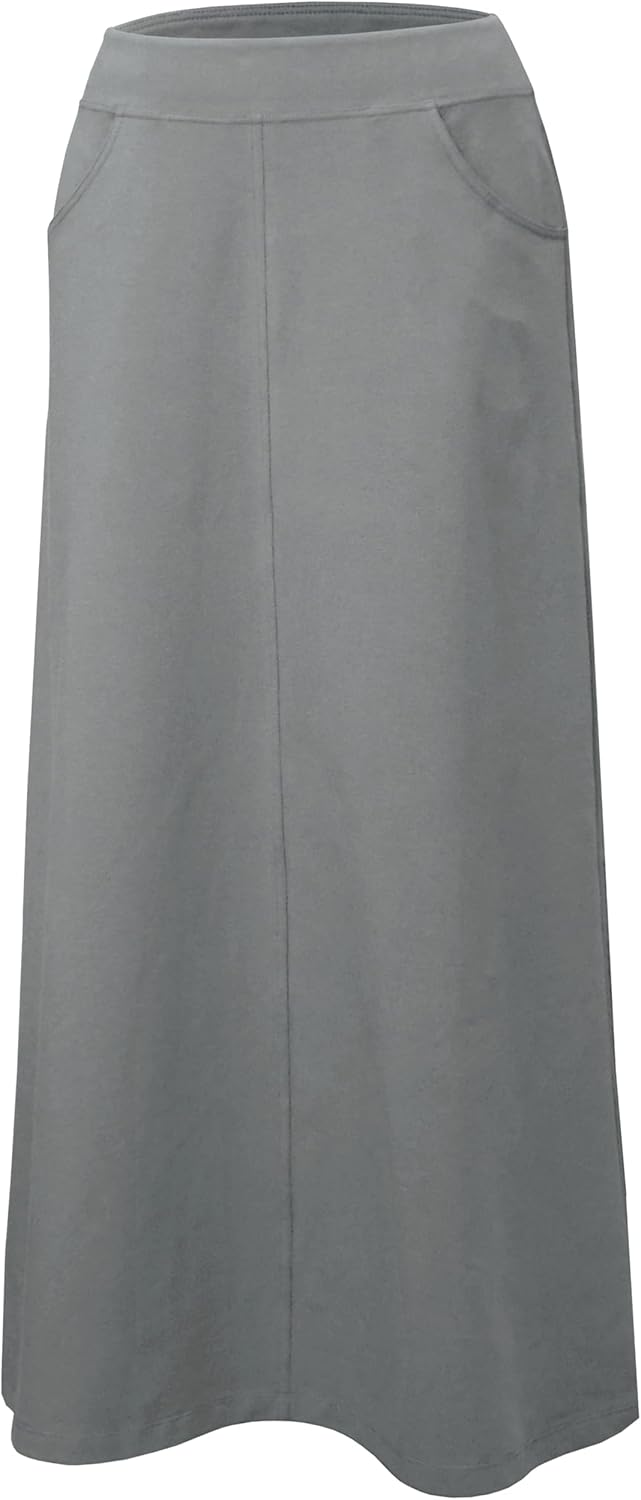 Baby'O Women's Stretch Cotton Knit Western Style A-Line Maxi Skirt with Jeans-Style Front Pockets - Image 6