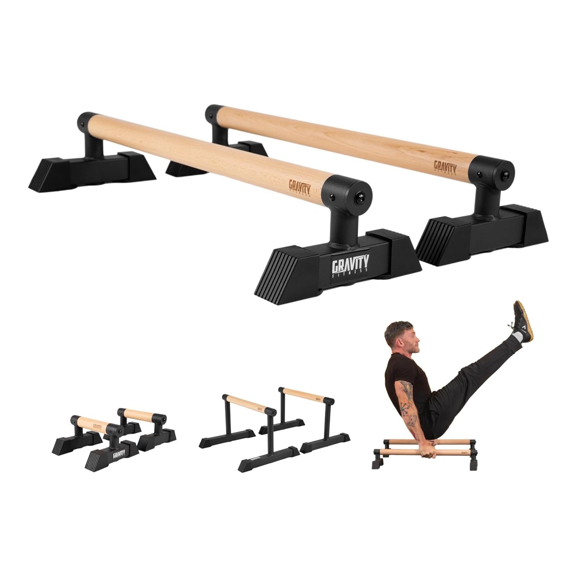 Gravity Fitness Paralletes, Hybrid-Holz- und Stahlgymnastik inspirieren P-Stangen für Calisthenics, Handbalancing, kommerzielle Qualität, aber geeignet für zu Hause