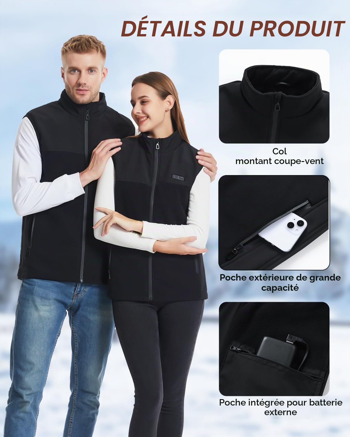 Gilet Chauffant Homme Femme,Électrique Veste Chauffante avec Batterie avec 3 Températures et 13 Zones de Chauffage Indépendantes Chauffante Hiver Vêtement