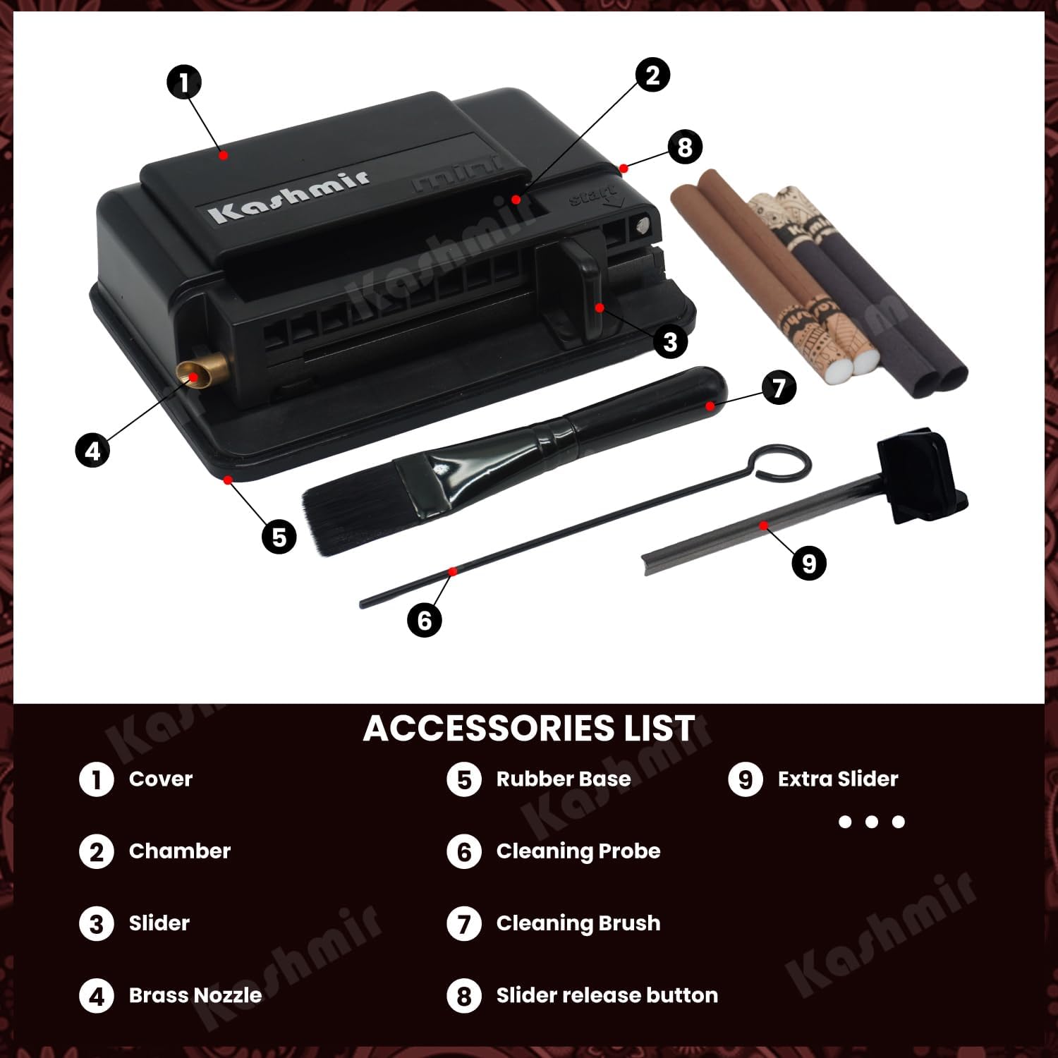 Kashmir Cigarette Injector Machine Mini Injector for 100mm and King Size Cigarettes Tubes – Portable – Easy Fill Design with Cleaning Brush & Probe – Compact, Durable, Travel-Friendly