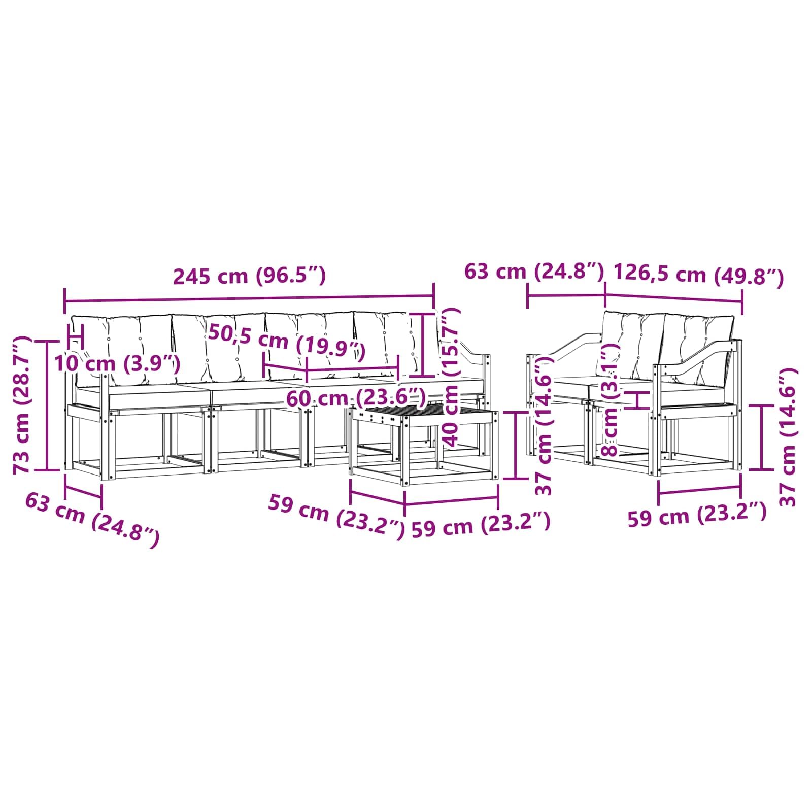 Gartenmöbel-Set mit Kissen 7-teilig aus massivem Akazienholz wetterfestes Design für Terrasse, Balkon und Garten, inklusive Sitzgruppe, Tisch, Stühle, Sofas und Aufbewahrung