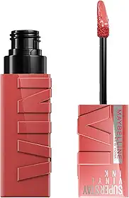 Maybelline NY SuperStay Vinyl Ink Batom Líquido, Longa Duração, Acabamento Vinil Espelhado e Efeito Gloss, Brilho Instantâneo, Conforto para os Lábios, Fórmula Vegana, Cor Peachy 4,2ml