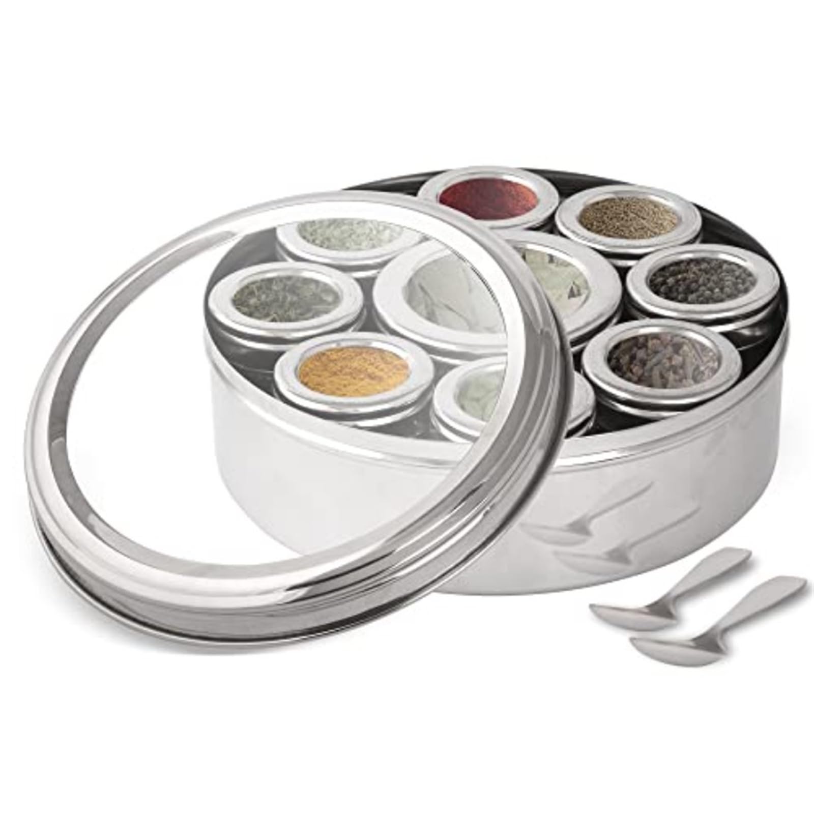 UBOHUZ Large Spice Container Masala Dabba With 9 Compartments Box Stainless Steel for Kitchen Condiment