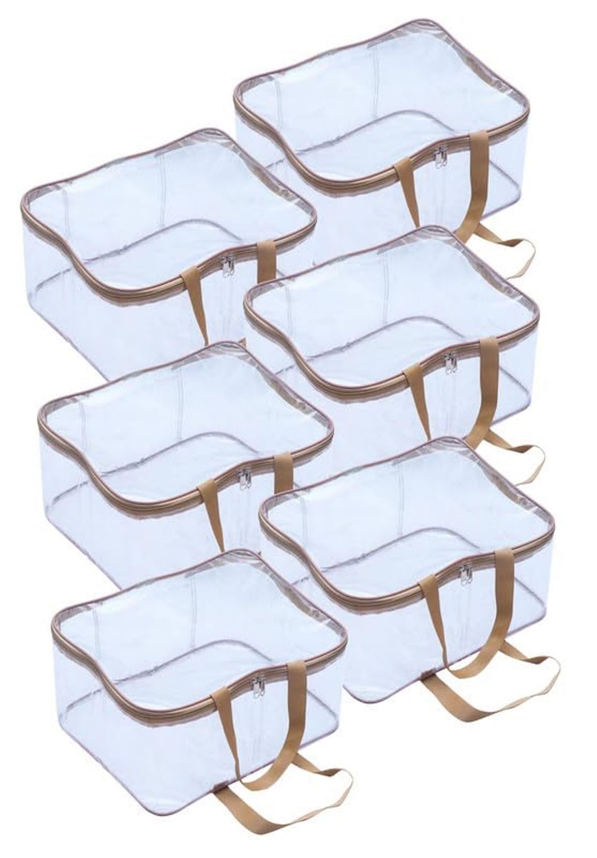DAMONS Underbed Storage Bag With Transparent Pvc Storage Bag for Saree Covers,Clothes, Lehenga, Blankets, Bedsheets, Toys, Docs Wardrobe Organizer Clear Storage Box Bag Gaments Cover Beige Pack of 6-picture-14