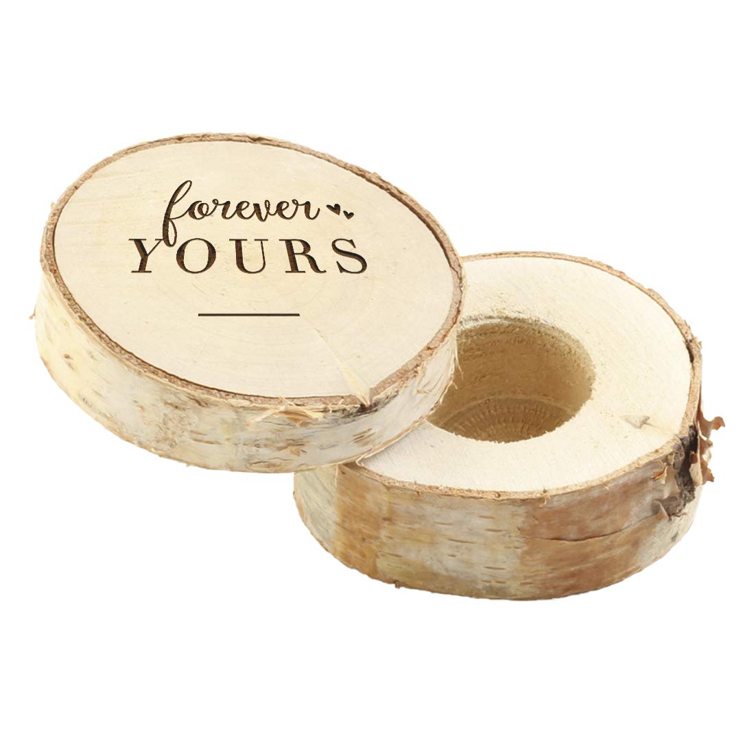 Koyal Wholesale Engraved Ring Box, Birch Real Wood Engagement Ring Box, Forever Yours, Wedding Proposal Box