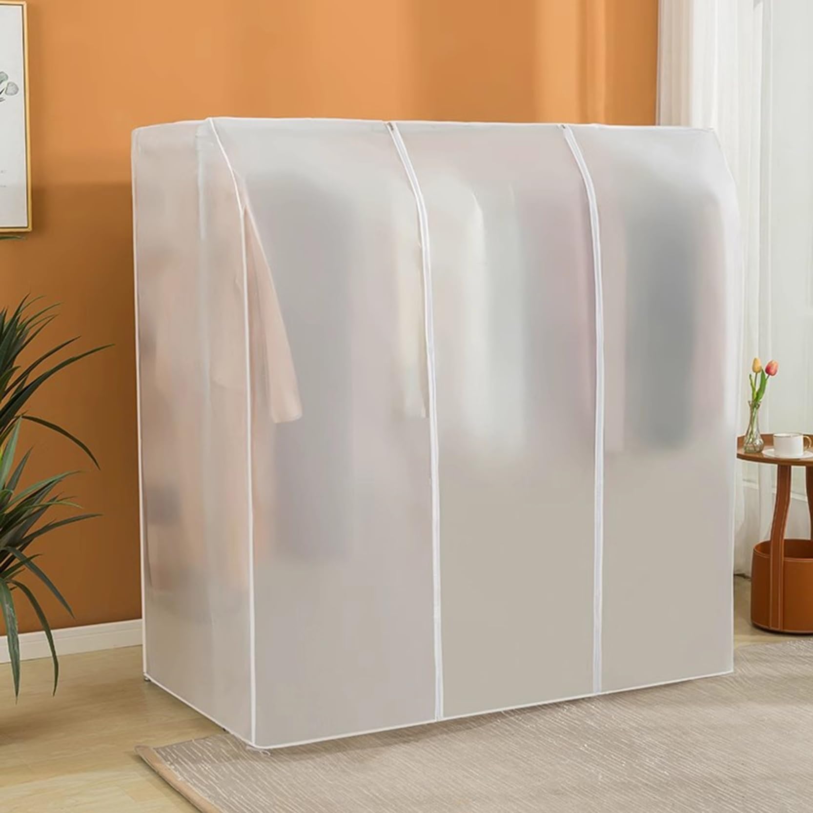 Transparente Kleiderstangenabdeckung 1,20–2 m, Kleiderständerabdeckung mit robustem Doppelreißverschluss, große, freistehende Schutzhülle für zweistöckige Kleiderständer (A, 200 cm)