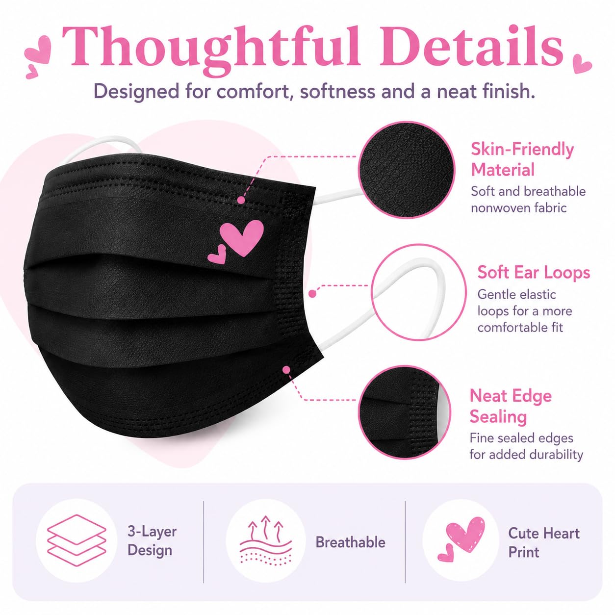 Cute Pink Face Masks - 50 Pack -3