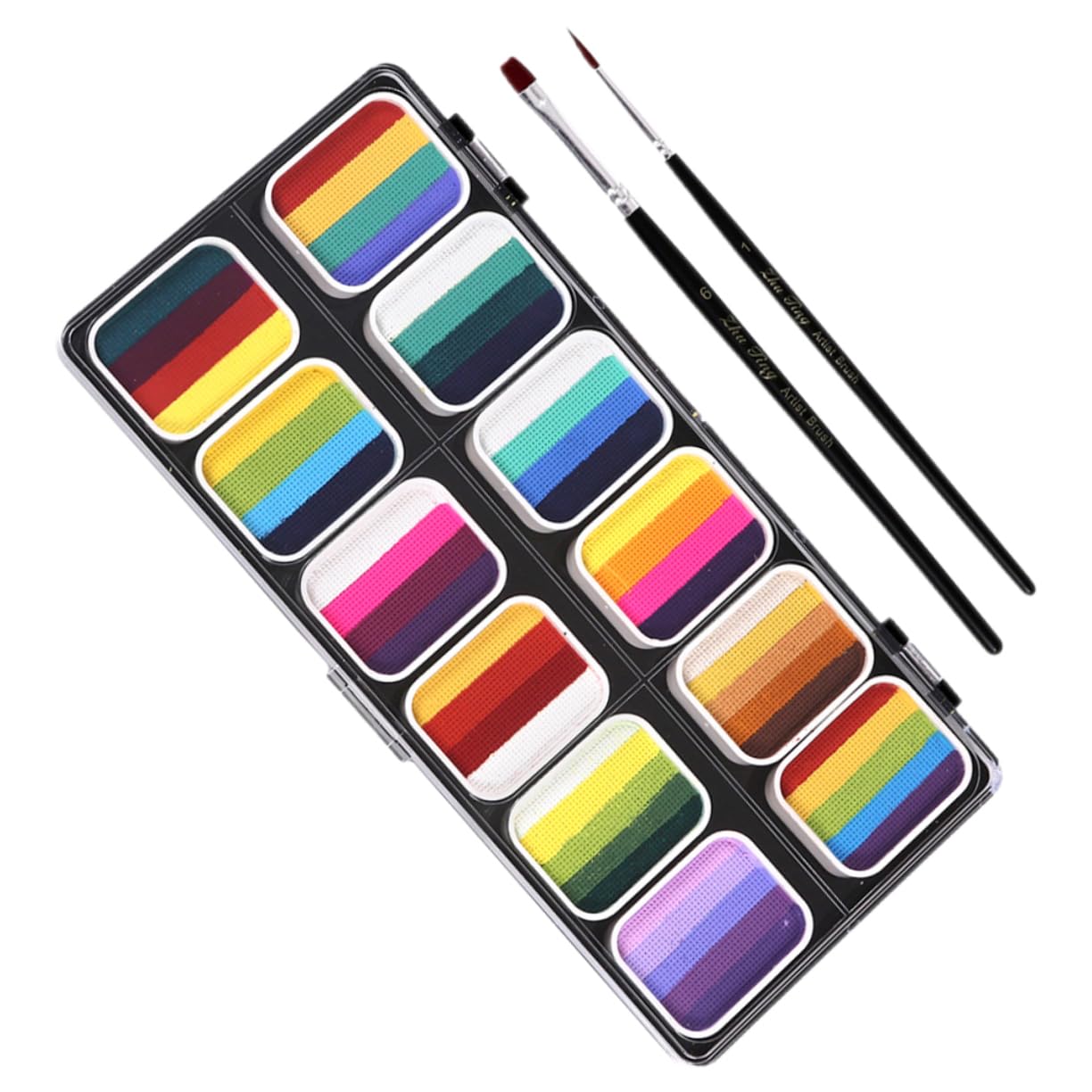 PartyKindom 1Set Color Water Activated Face Paint Kit for Halloween Makeup Portable Body Paint with Brushes Mixing Non Leaking Storage Box for Adults