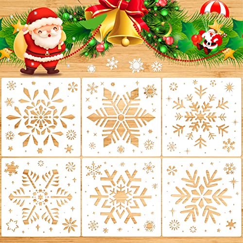 Large Christmas Snowflake Stencil Template, Konsait 6Pack Reusable Plastic Craft Drawing Painting Template, Xmas Stencils for Greeting Cards, Wall, Wood, Face, Cookie, Cake,Biscuit,Coffee Decor