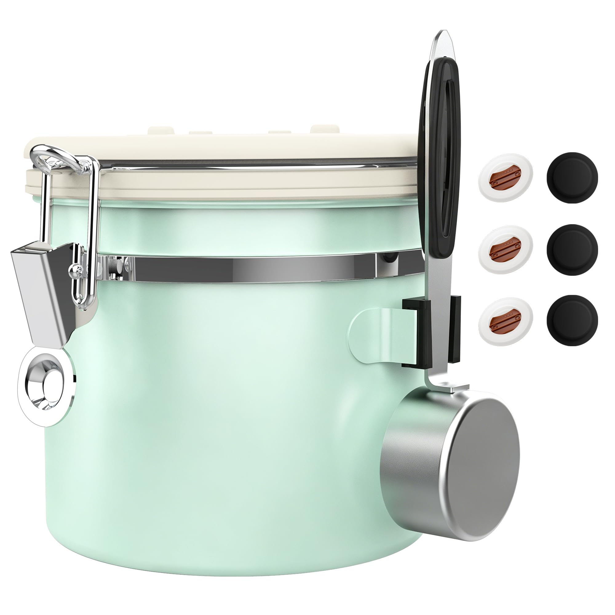 ShanSon Coffee Canister Airtight, Stainless Steel Bean Storage Container with Date Tracker &amp; Scoop, Grounds Sugar Flour Tea Cereal Fits Kitchen Pantry, Ideal Gift for Coffee Lovers,12oz,Green