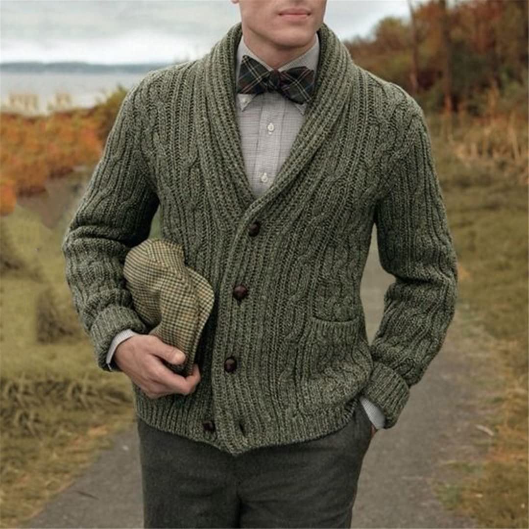 Zadaos Chaqueta de punto vintage para hombre, suéter de punto para otoño, invierno, botón de negocios, chaqueta casual, Nmy128green, XL