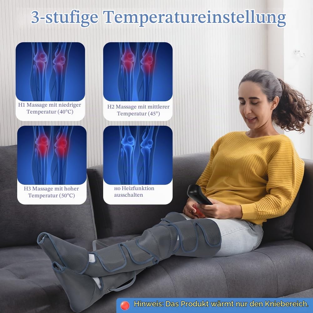 Aolso Beinmassagegerät, Kniemassagegerät mit Wärme, Wadenmassagegerät mit Luftkompression, Beinwickel-Massagestiefel für Schmerzen und Durchblutung, 3 Modi & 5 Intensitäten, Geschenke für Eltern
