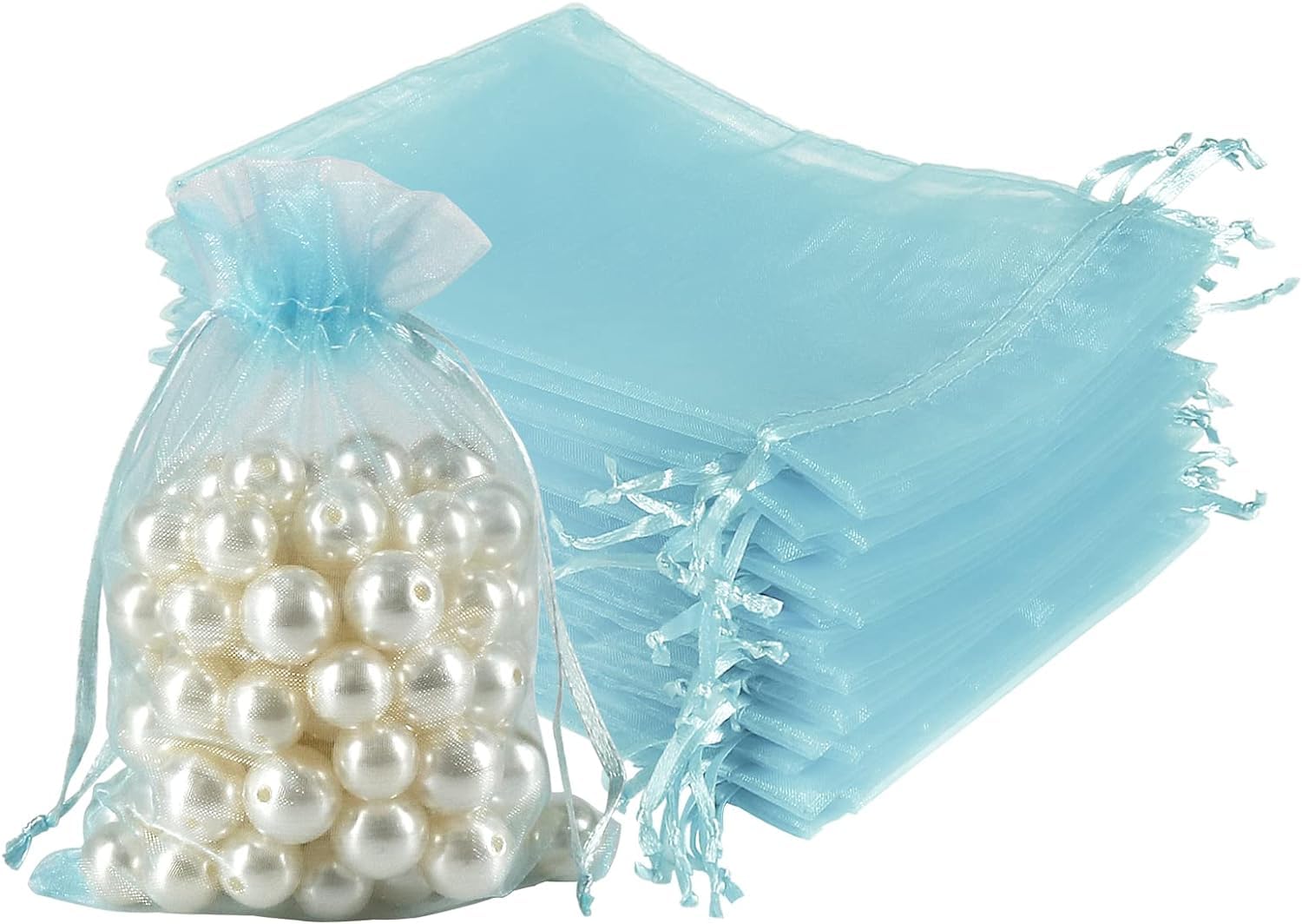 Swastikart 10X14 Cms Plain Organza Pouches - Perfect for Engagement & Festive Decor Return Gift Favor Organza Bags Small Jewellery Light Blue (50)-image-49