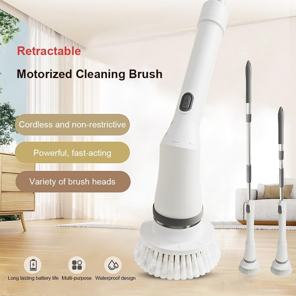 Fregadora Giratoria Eléctrica Cepillo De Limpieza Turbo Giratorio Multiusos Inalámbrico Con Brazo De Extensión Ajustable 6 Cabezales De Limpieza Reemplazables Suministros De Limpieza For El Hogar