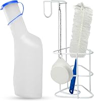 Hygiene100 Vizeletgyűjtő Palack Szett 1000ml - Ágytartóval, Fedéllel és Tisztítókefével - Tartós Műanyag, Mérőskálával Betegápoláshoz 1