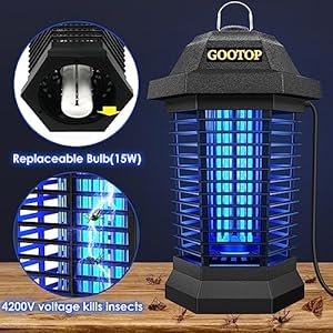 GOOTOP Bug Zapper Outdoor, Mosquito Zapper Outdoor, Electric Fly Zapper,Fly Traps, Mosquito Killer, 3 Prong Plug,Flying Insects Zapper Outdoor 90-130V, ABS Plastic Outer (Black)