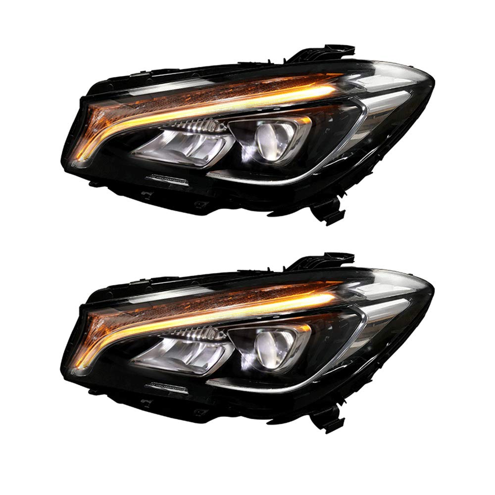 2PCS Headlight Assemblies For Benz CLA 2014-2018 Bi-Xenon Lens Projector Double Beam Xenon HID KIT With LED Daytime Running Lights