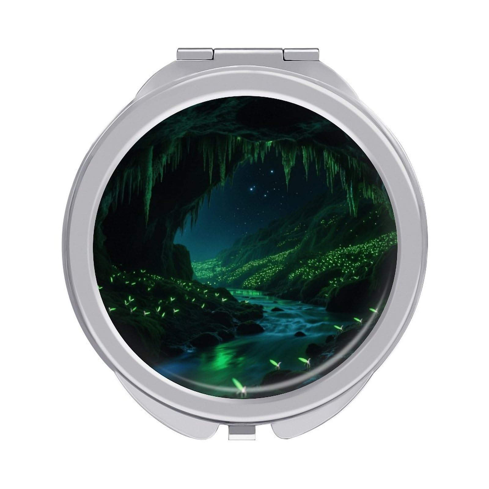 Fekiloot Style Glowworm Cave Travel Makeup Mirror Handheld Compact Mirror Portable Pocket Mirror Double-Sided 1X/2X Magnifying For Handbag And Purses