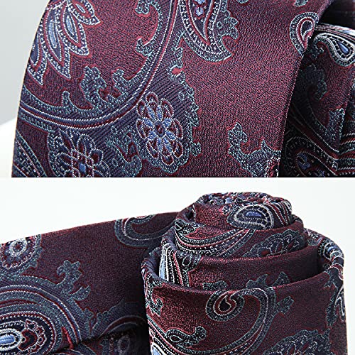 Image of HISDERN Extra Long Ties for Men Classic Floral Tie and Pocket Square Elegant Silk Necktie Handkerchief Set Wedding Party