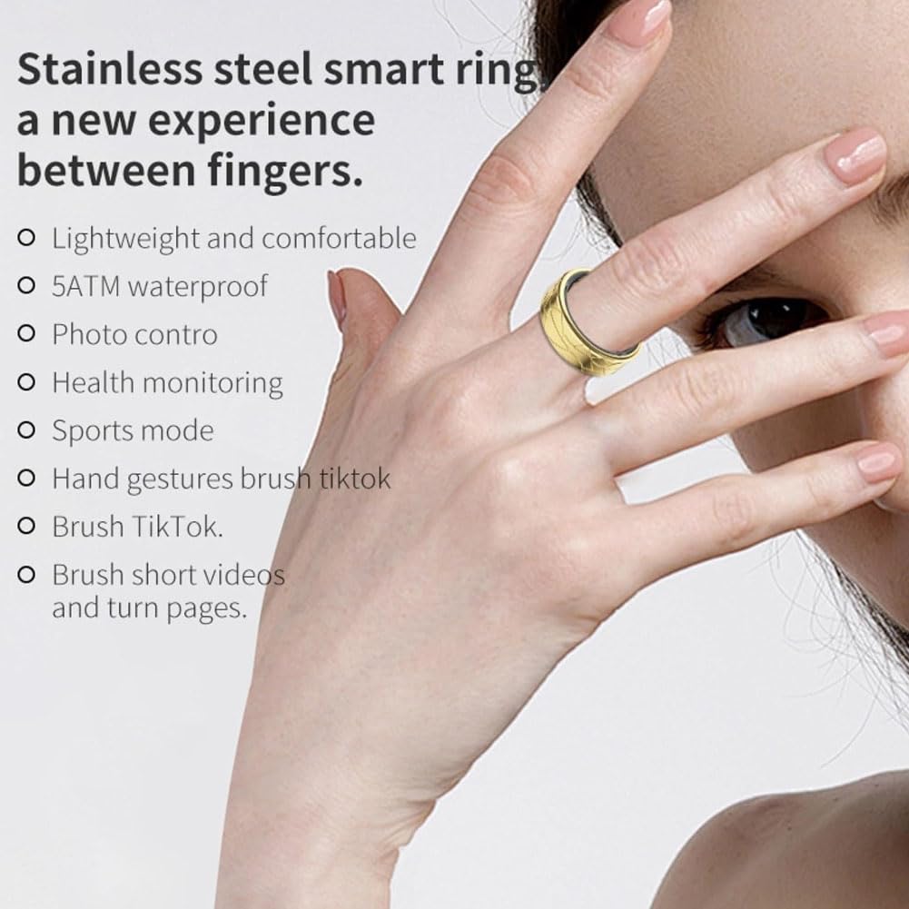 Bagues Connectées pour Femmes et Hommes, Bague Connectée avec Boîtier de Recharge, Surveillance du Rythme Cardiaque et du Sommeil Commande Gestuelle étanche Jusqu'à 5 ATM Gold 10#