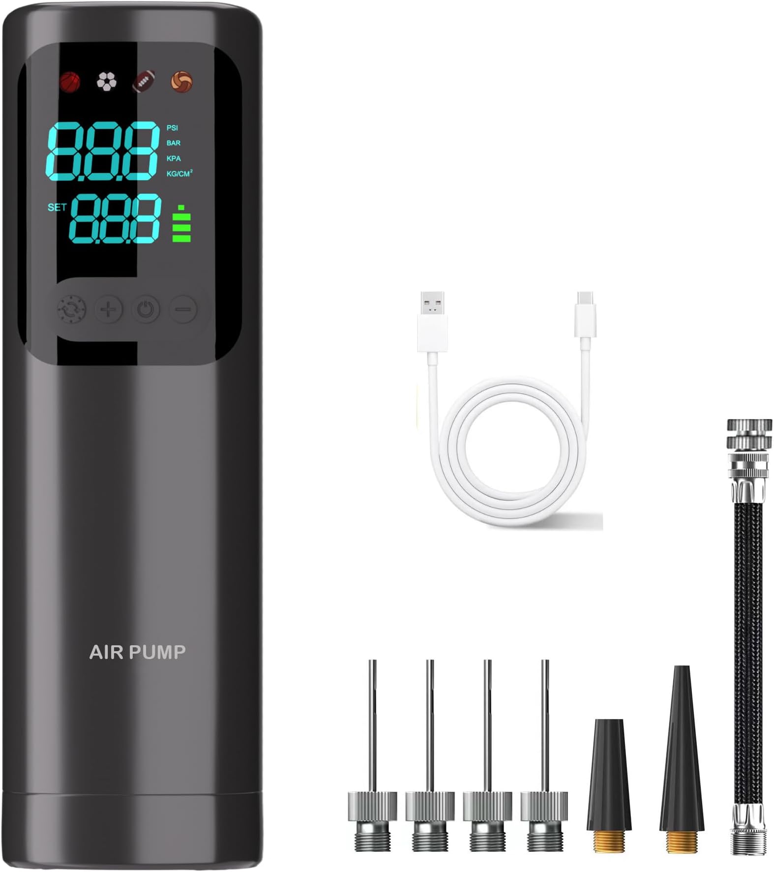 DDUO Electric Ball Pump Set Portable Fast Inflator Pump Smart Air Pump with Accurate Pressure Gauge and 4 Preset Modes for Basketball Football Volleyball Sports ball (Max 17 PSI, 4000mAh)