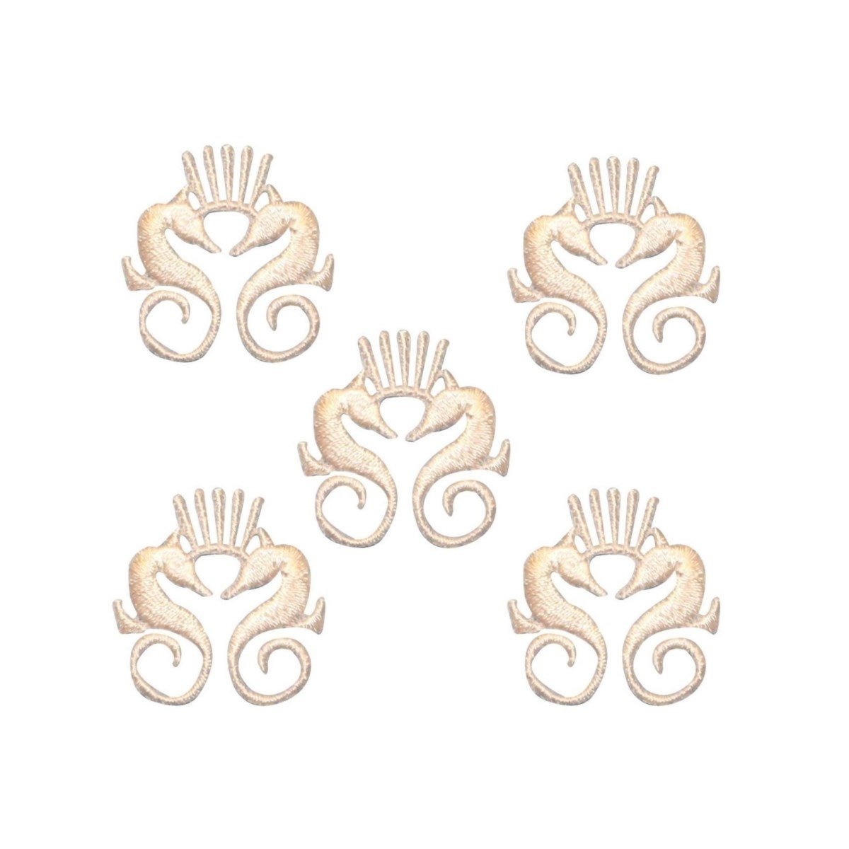 ID 0305 - Lote de 5 parches de caballitos de mar blancos bordados para planchar