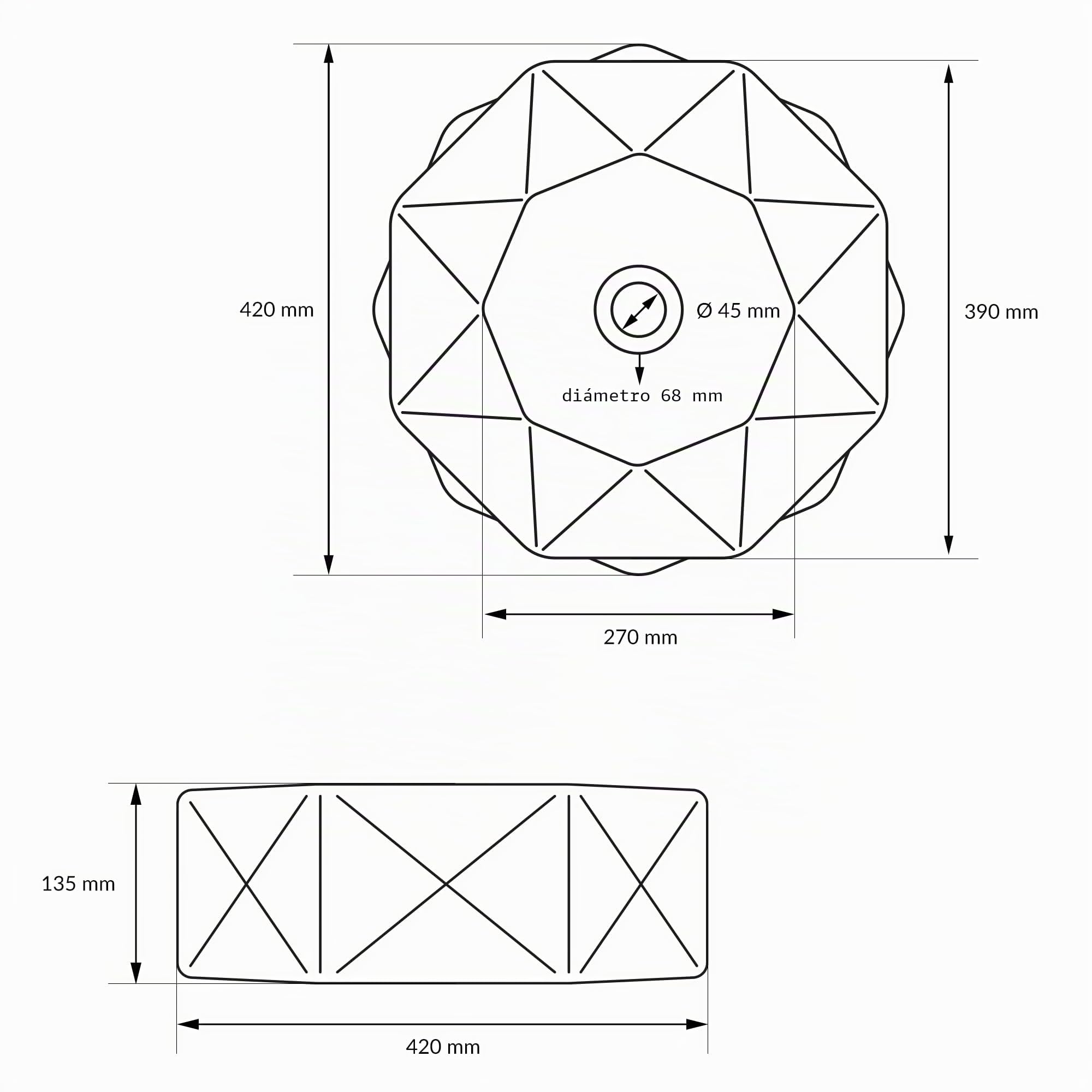 ML-Design Lavabo Sobre Encimera, Ø 42x13,5 cm, Cerámica, Diseño Diamante, Lavadero Blanco Brillante, Lavamanos Sobremesa Sanitario Baño o Aseo, Moderno y Elegante, Pila Común sin Válvula de Desagüe