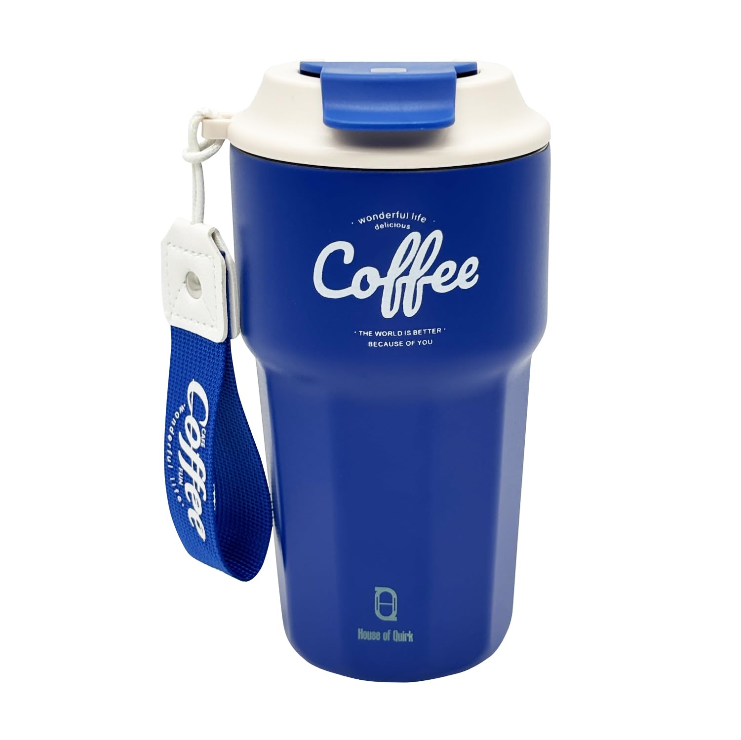 House of Quirk Stainless Steel Travel Coffee Mug – 420ML Spill-Proof, Double-Layer, Easy Grip Lid, Perfect for Car & Home (Royal Blue)