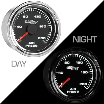 GlowShift GS-C713 Black 7 Color 200 PSI Air Pressure Gauge | SD Wheel